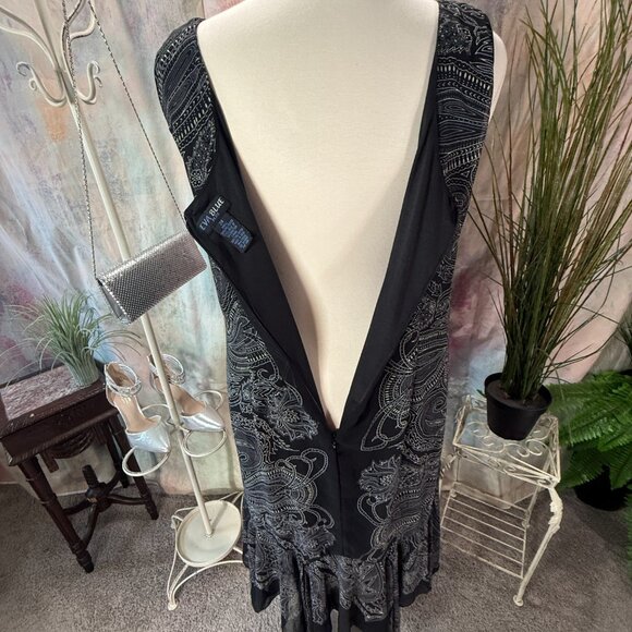 VTG 📌 Eva Blue Sleeveless 1920's Themed Beaded Asymmetrical Cocktail Dress - Picture 10 of 15